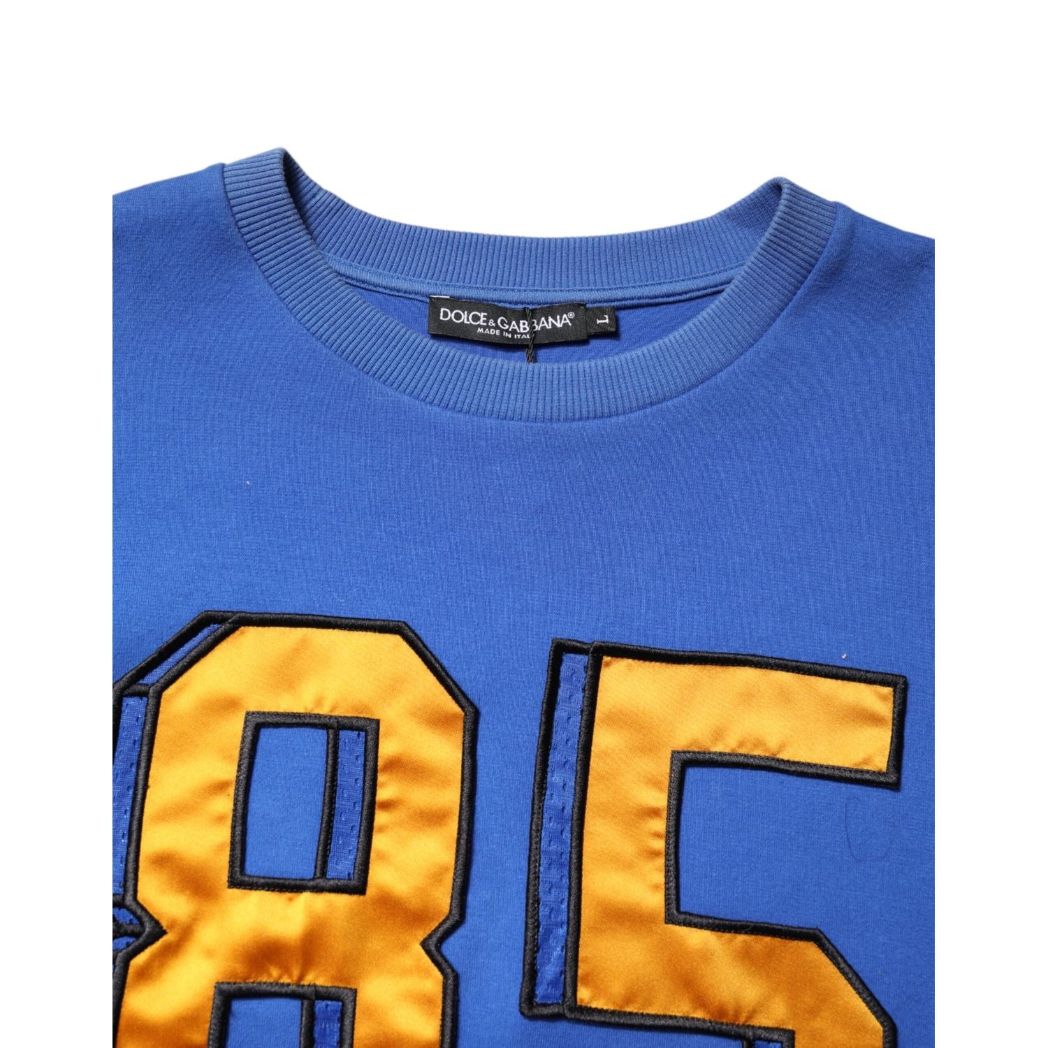 Dolce & Gabbana Blue Printed Cotton Cropped Crew Neck T-shirt