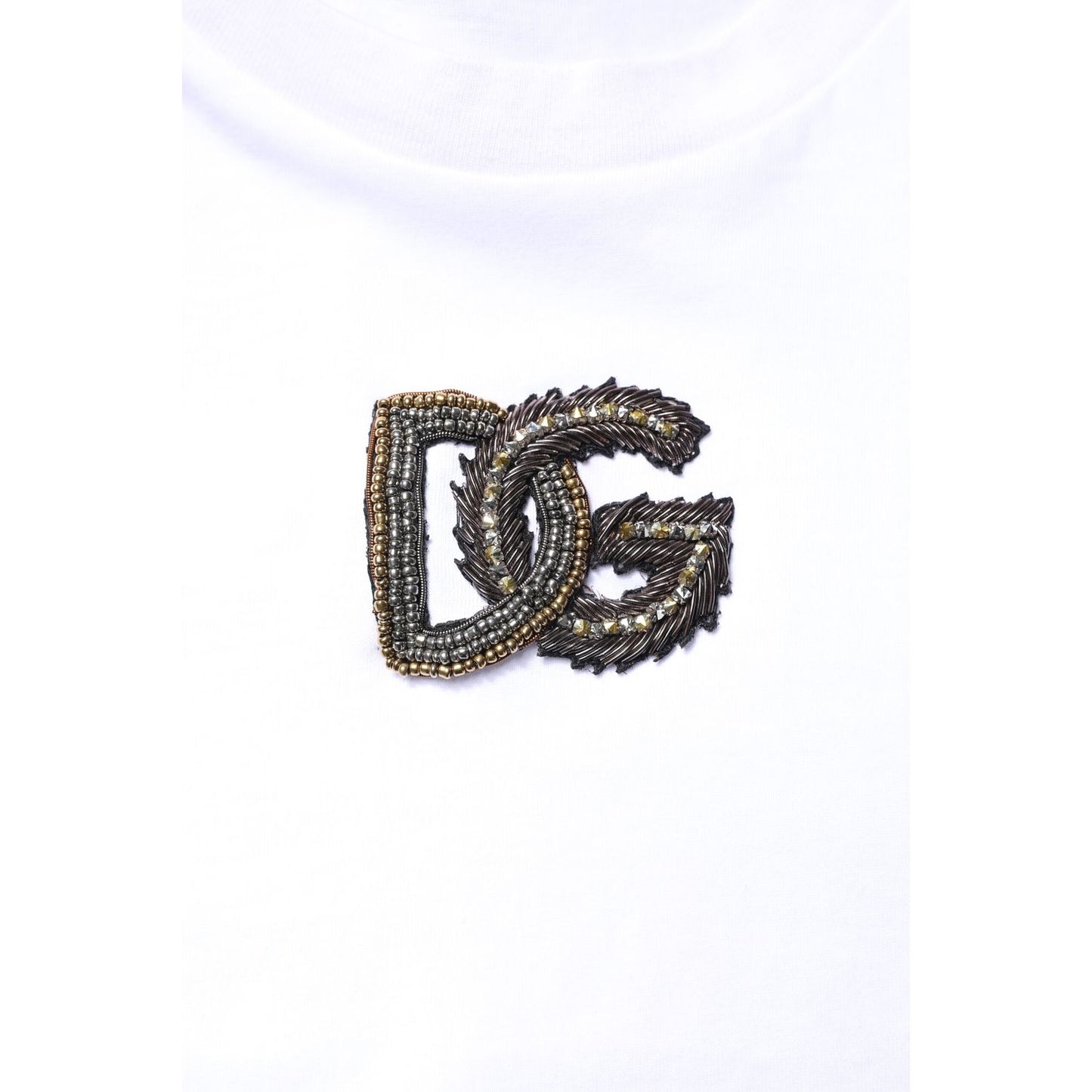 Dolce & Gabbana White Cotton DG Embroidery Crew Neck T-shirt