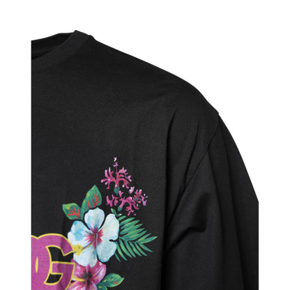 Dolce & Gabbana Black DG Floral Print Crew Neck T-shirt