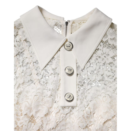 Dolce & Gabbana White Floral Lace Long Sleeves A-line Dress