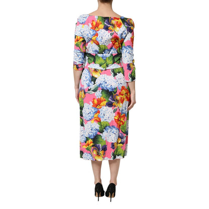Dolce & Gabbana Multicolor Floral Pleated Sheath Midi Dress