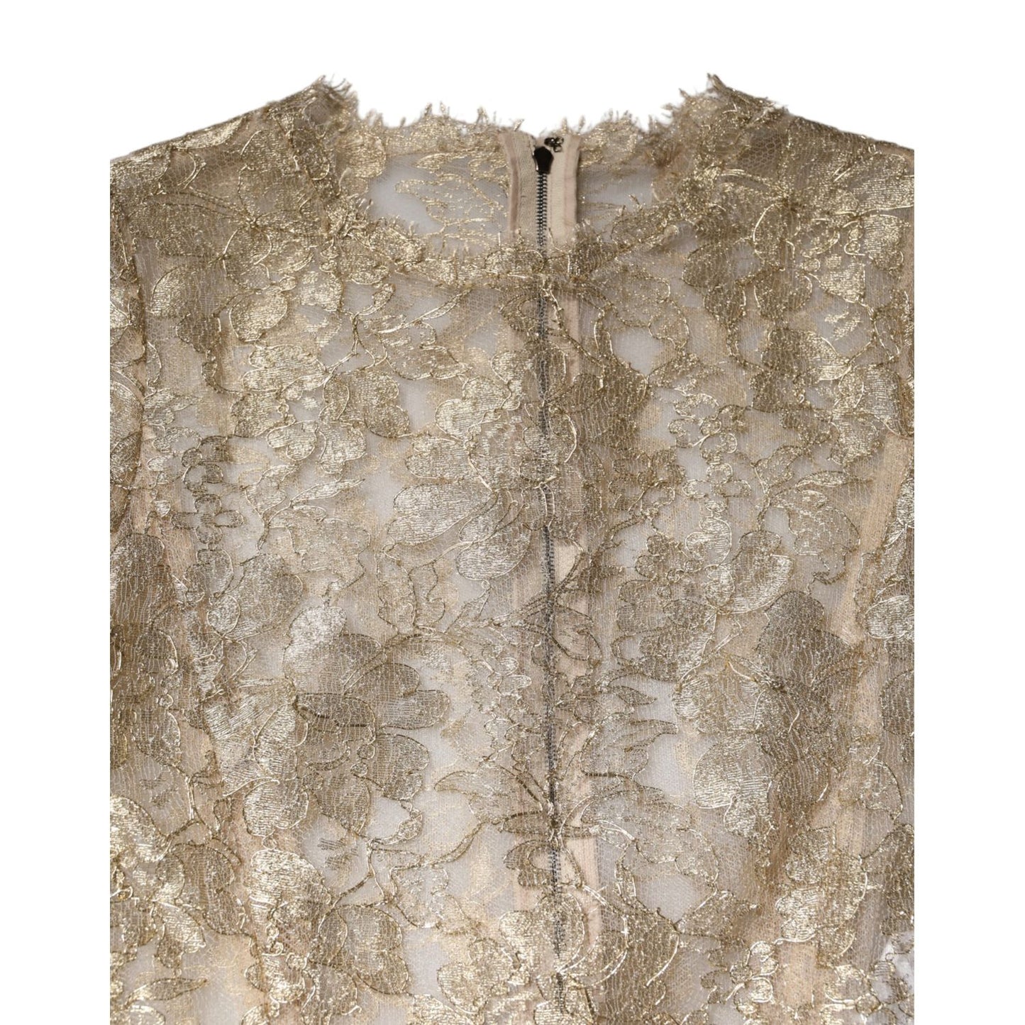 Dolce & Gabbana Gold Floral Lace Long Sleeves Fit & Flare Dress