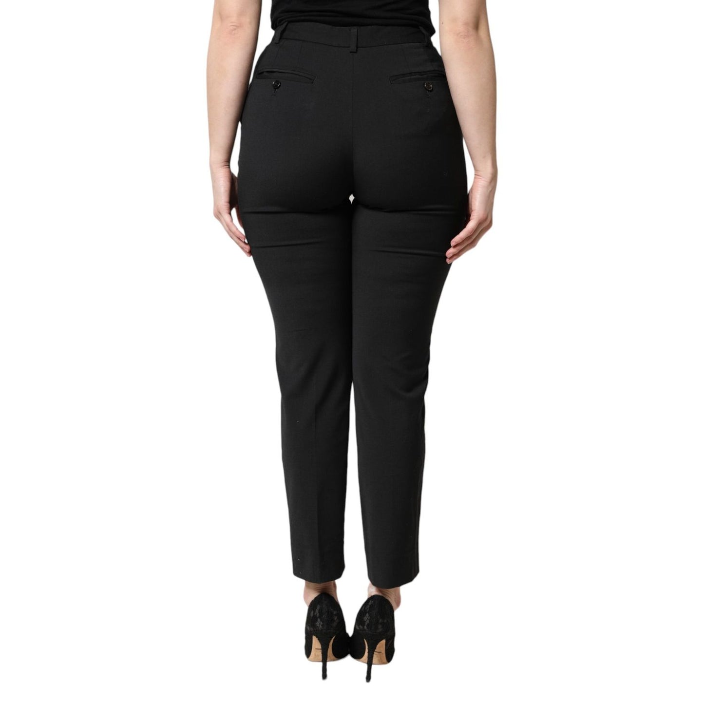 Dolce & Gabbana Black Polyester High Waist Slim Pants