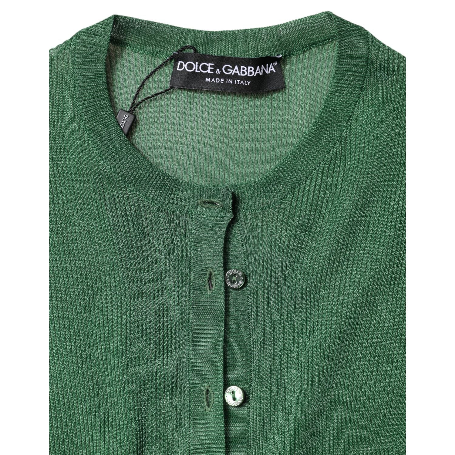 Dolce & Gabbana Green Polyester Long Sleeves Cardigan Sweater