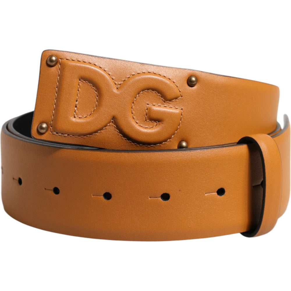 Dolce & Gabbana Brown Leather Buckle DG Logo Embossed Belt BEL9398-90