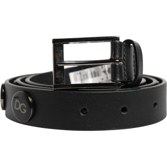 Dolce & Gabbana Black Luxury Leather DG Studs Buckle Belt BEL9399-90
