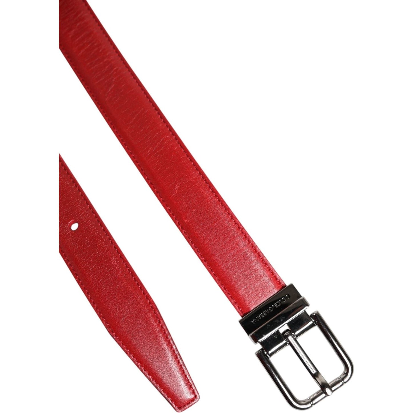 Dolce & Gabbana Red Leather Silver Tone Metal Buckle Belt BEL9404-95