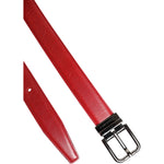 Dolce & Gabbana Red Leather Silver Tone Metal Buckle Belt BEL9404-95