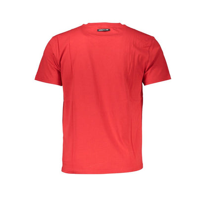 Back view of Cavalli Class Red Cotton Men T-Shirt featuring short sleeves and crew neck, made from premium cotton.