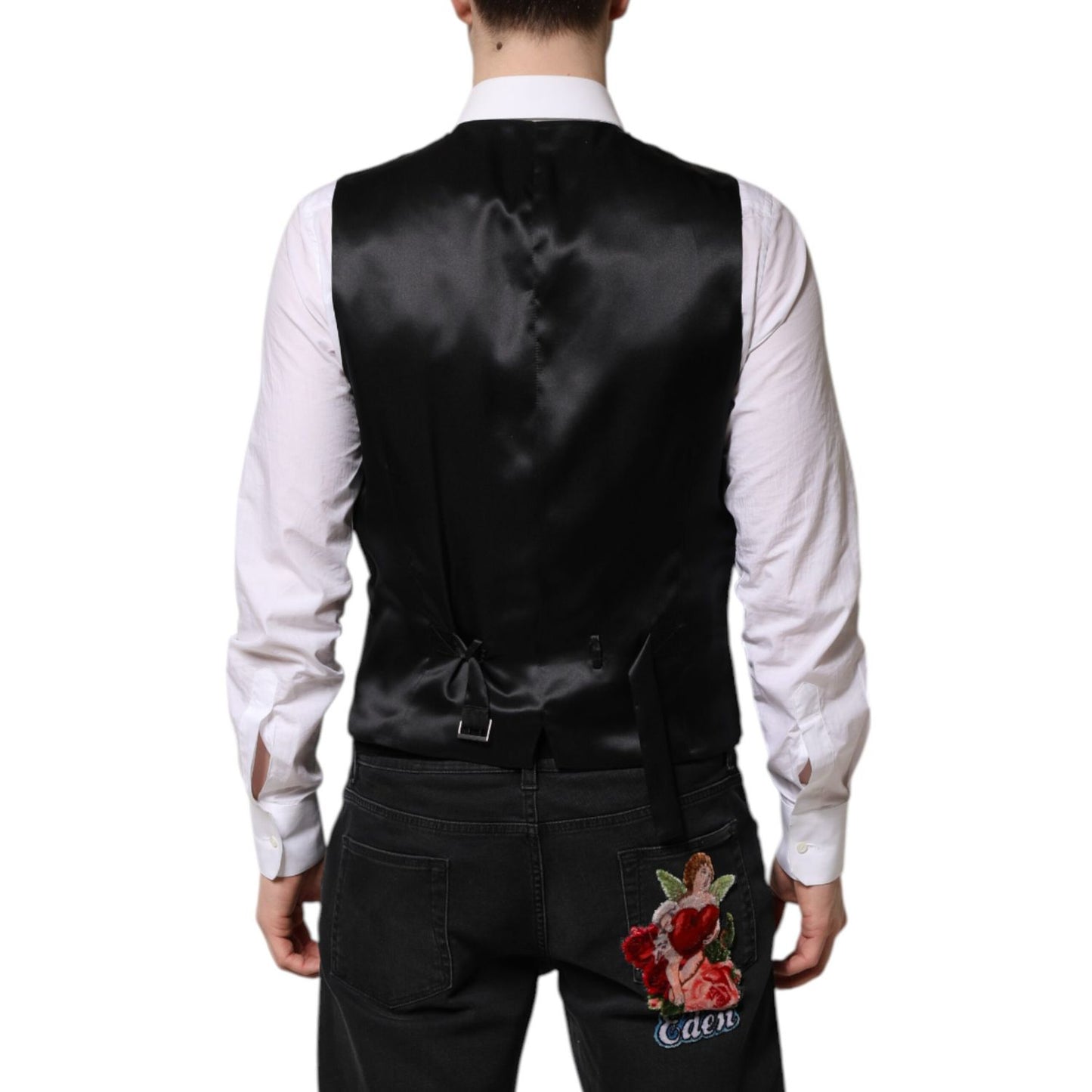 Dolce & Gabbana Black Gold Jacquard Formal Men Waistcoat Vest