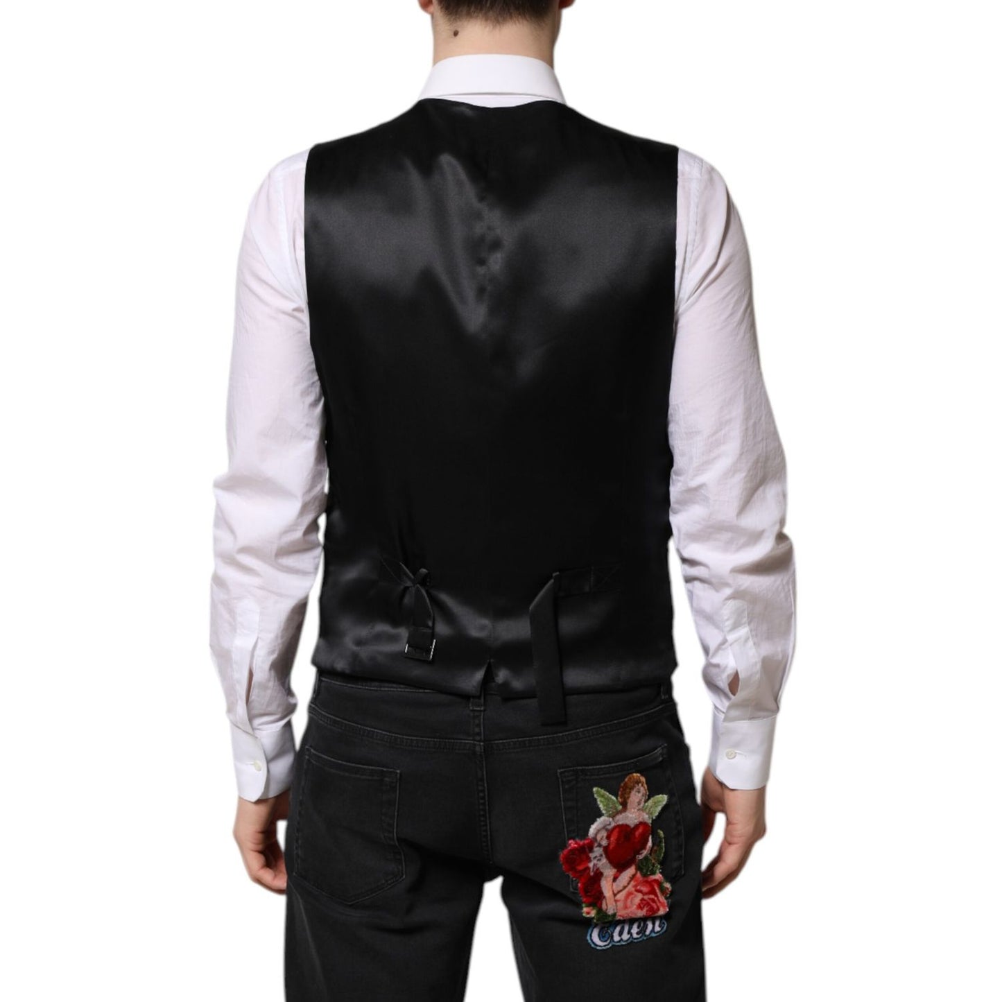 Dolce & Gabbana Pink Floral Satin Formal Men Waistcoat Vest