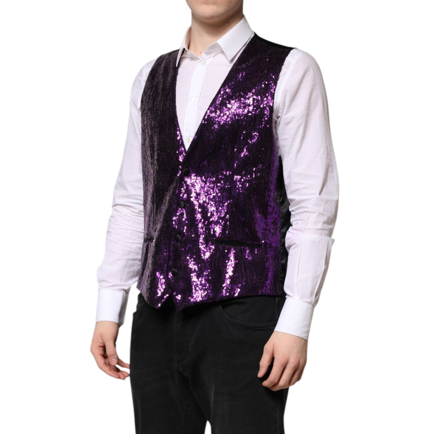 Dolce & Gabbana Purple Sequined Dress Formal Waistcoat Vest