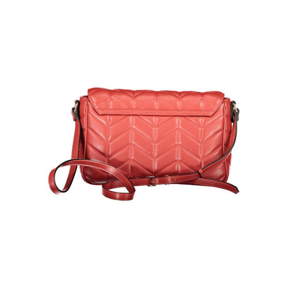 Mario Valentino Red Polyethylene Handbag with adjustable strap, internal pockets, and zip closure. Stylish eco-friendly design.
