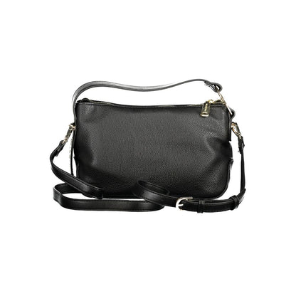 Mario Valentino Black Polyethylene Women Handbag with adjustable shoulder strap and zip closure.