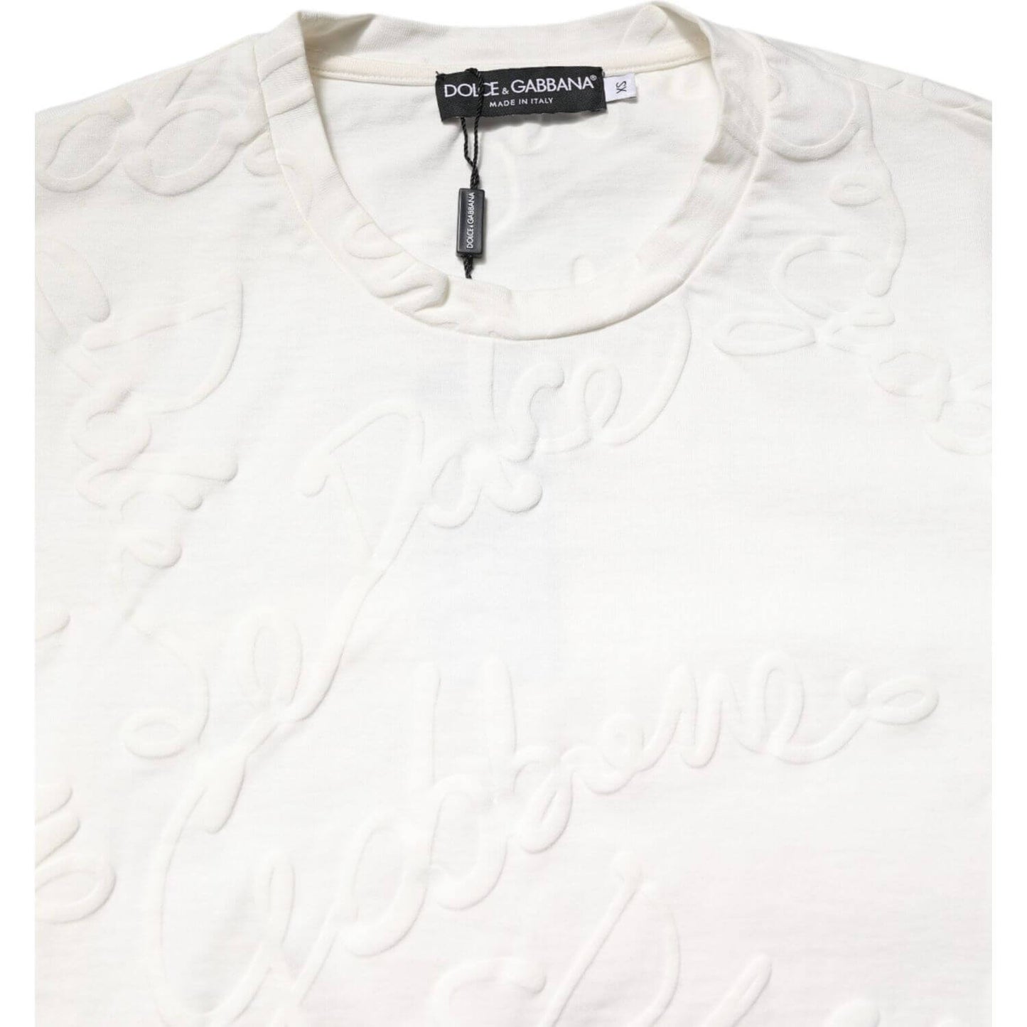 Dolce & Gabbana White Cotton Logo Embossed Crew Neck T-shirt