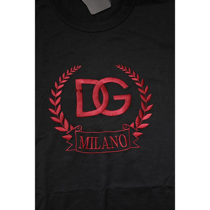 Dolce & Gabbana Black Cotton Embroidered Crew Neck T-shirt