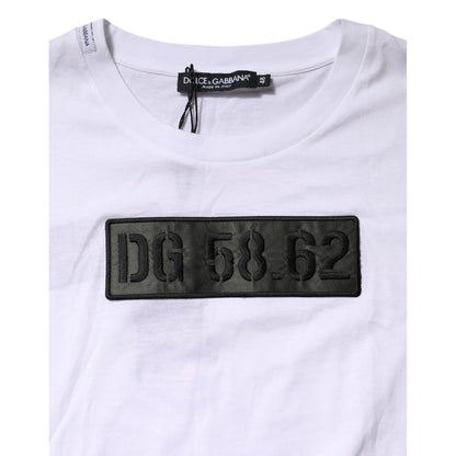 Dolce & Gabbana White Logo Embroidery Round Neck T-shirt