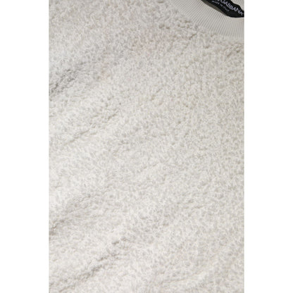 Dolce & Gabbana White Cotton Fleece Crew Neck Sweater