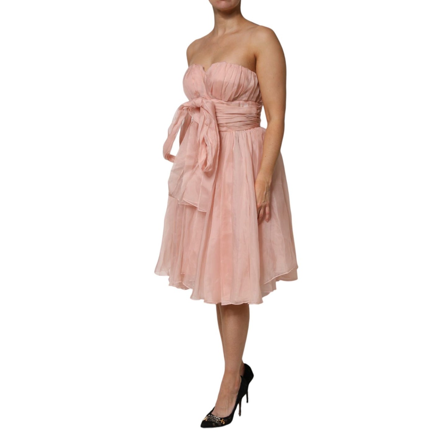 Dolce & Gabbana Pink Silk Chiffon A-line Pleated Midi Dress