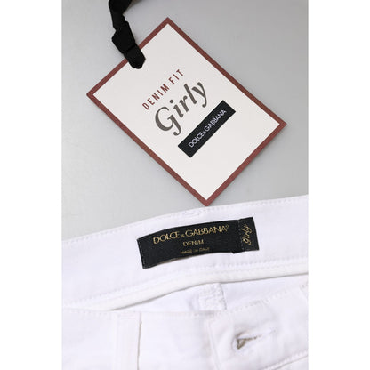 Dolce & Gabbana White Floral Sequined GIRLY Denim Jeans