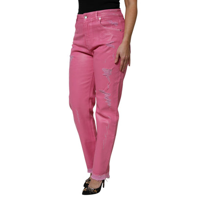Dolce & Gabbana Pink Tattered Mid Waist Tapered Denim Jeans