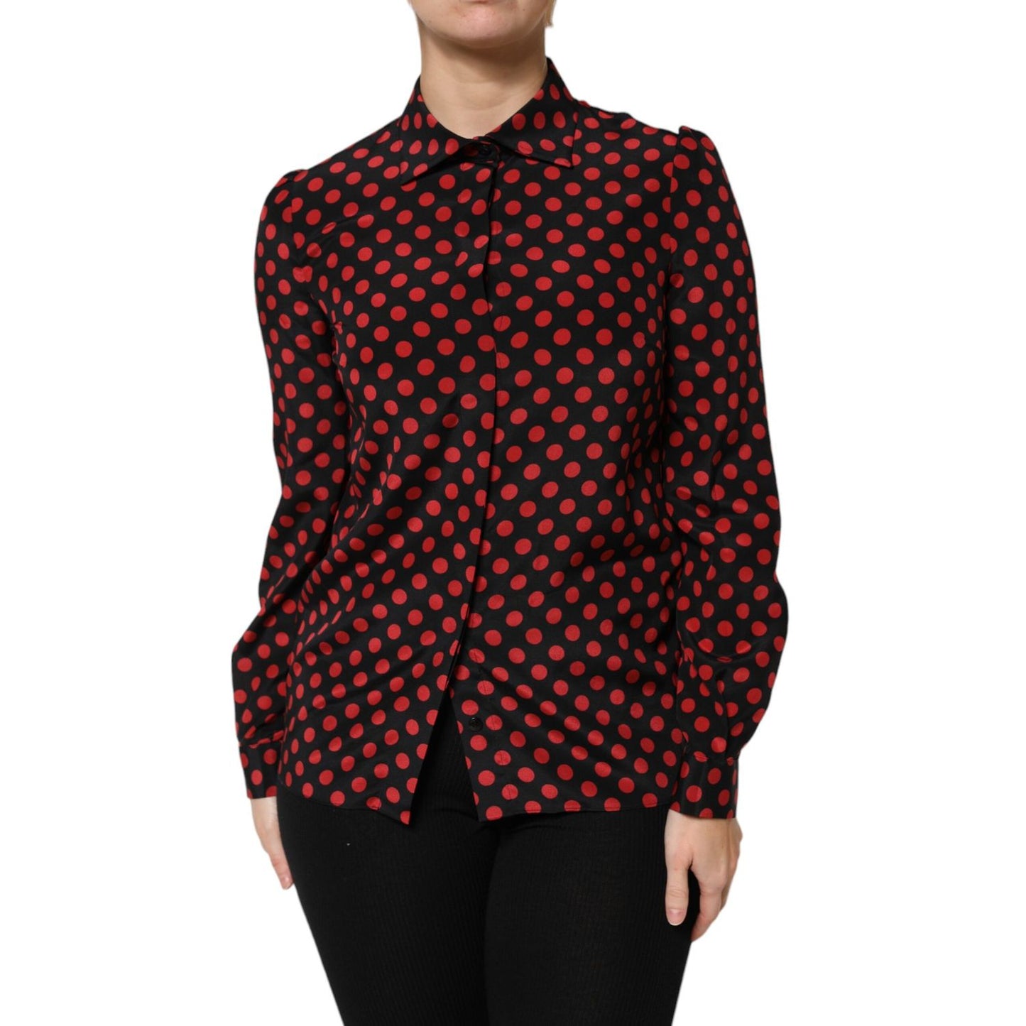Dolce & Gabbana Black Red Polka Dot Silk Long Sleeves Top