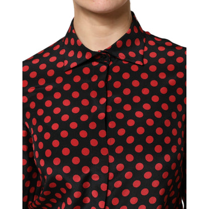 Dolce & Gabbana Black Red Polka Dot Silk Long Sleeves Top