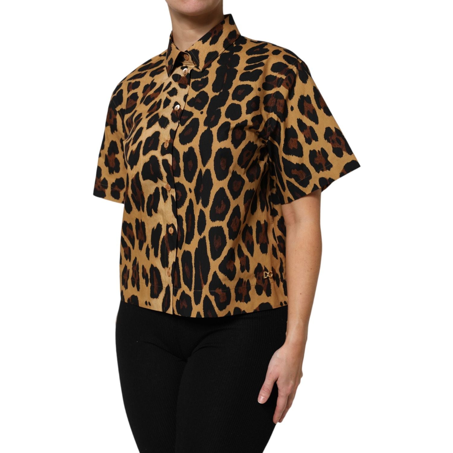 Dolce & Gabbana Brown Leopard Short Sleeve Collared Polo Top