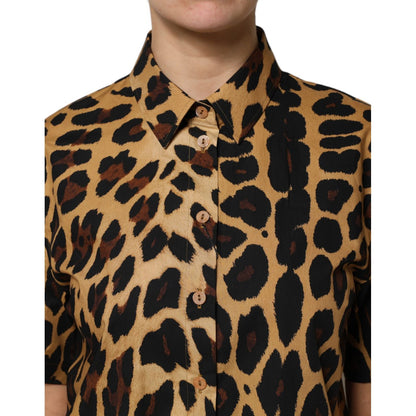 Dolce & Gabbana Brown Leopard Short Sleeve Collared Polo Top