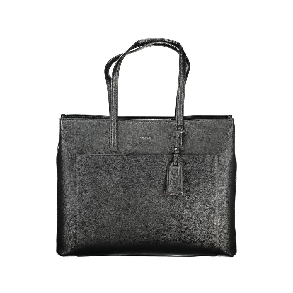 Calvin Klein Black Polyethylene Women Handbag with contrasting accents and zip closure, offers modern elegance and organization.