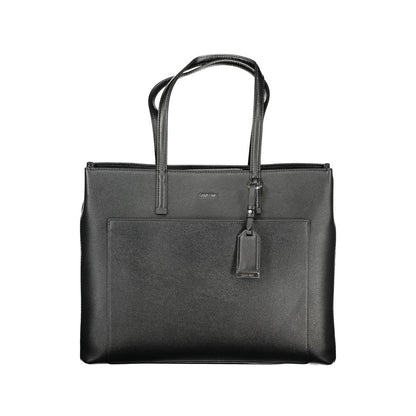 Calvin Klein Black Polyethylene Women Handbag with contrasting accents and zip closure, offers modern elegance and organization.