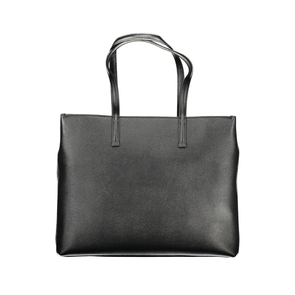 Calvin Klein Black Polyethylene Women Handbag with external pocket and secure closure, offering style and practicality.