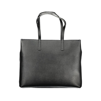 Calvin Klein Black Polyethylene Women Handbag with external pocket and secure closure, offering style and practicality.