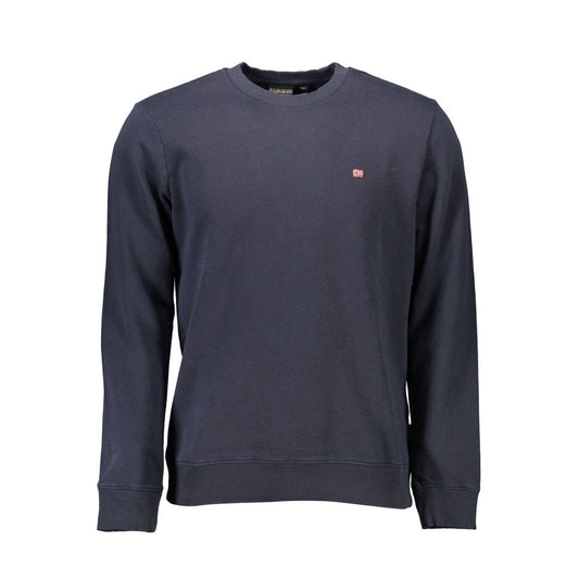 Napapijri Blue Cotton Men Sweater with iconic embroidery and logo, crafted for style and comfort with 70% organic cotton.