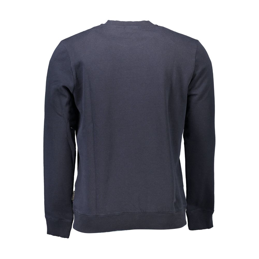 Back view of Napapijri Blue Cotton Men Sweater showcasing premium organic cotton craftsmanship.