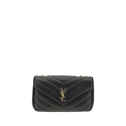 Saint Laurent Black Calf Leather Bos Taurus Shoulder Bag with quilted design and brass logo