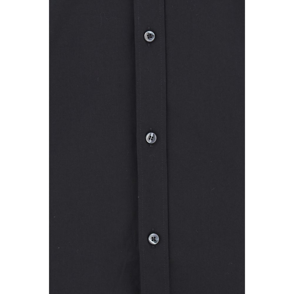 Button detail of Dolce & Gabbana Shirt in black, slim fit cotton with elastane, classic collar, made in Italy, autumn winter collection AW25.