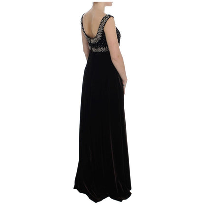 Dolce & Gabbana Brown Velvet Crystal Sheath Gown Dress