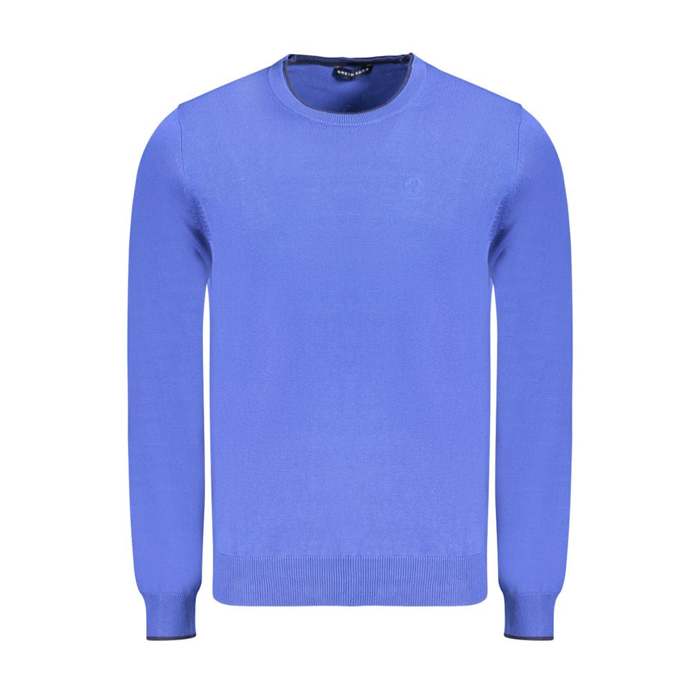 North Sails Blue Cotton Men Sweater featuring long sleeves and crew neck, made from premium cotton with logo embroidery for a stylish look.