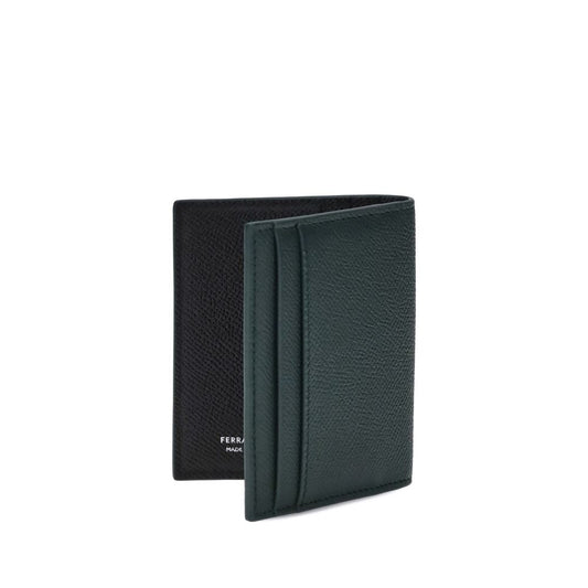 Ferragamo Leather Card Holder with Gancini ornament, fine grained leather, compact design.