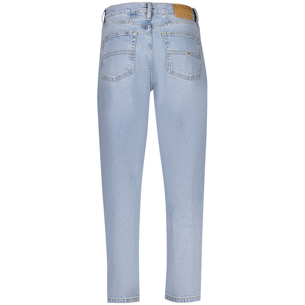 Tommy Hilfiger Blue Cotton Women Jeans, back view showcasing high-rise style and signature logo.