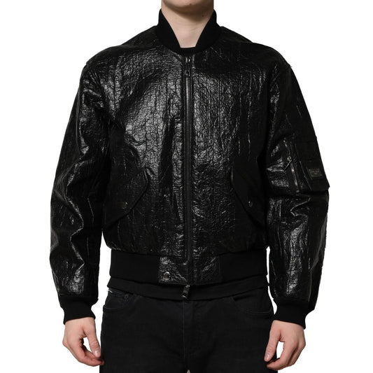 Dolce & Gabbana Black Logo Plaque Bomber Full Zipper Jacket JKT41453-46
