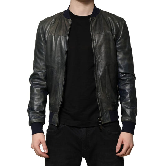 Dolce & Gabbana Black Lambskin Leather Biker Full Zip Jacket JKT41455-48