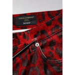Dolce & Gabbana Red Leopard Print Cotton Skinny Denim Jeans