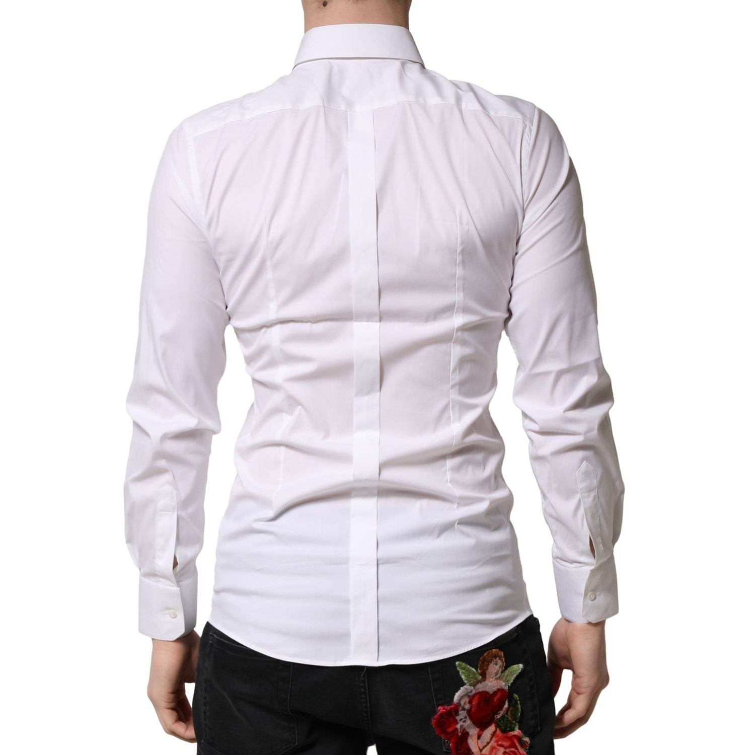 Dolce & Gabbana White GOLD Cotton Men Dress Formal Shirt
