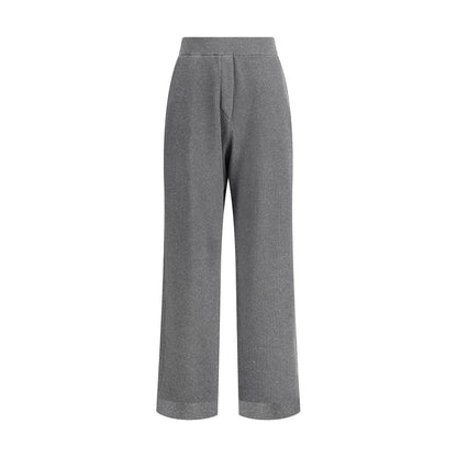 Brunello Cucinelli Gray Cotton Casual Pants with elastic waistband, ribbed design, and straight leg for a stylish silhouette.