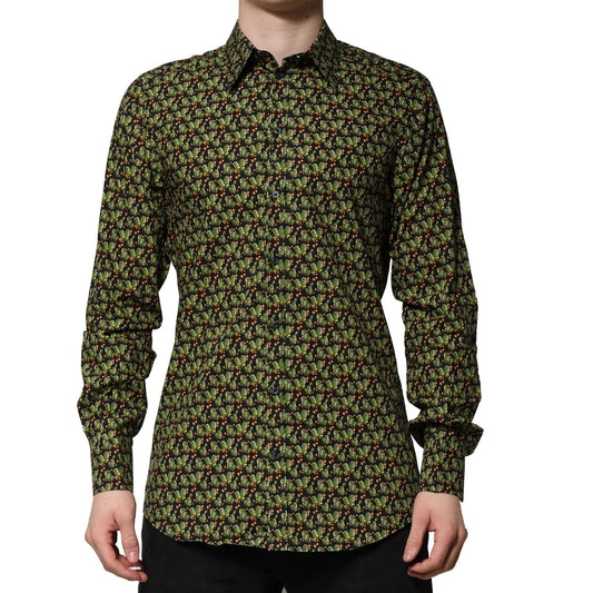 Dolce & Gabbana Multicolor Cotton Cactus GOLD Men Formal Shirt