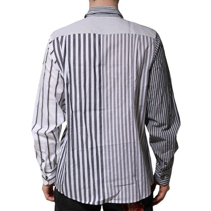 Dolce & Gabbana White Gray Striped Cotton Men Casual Shirt