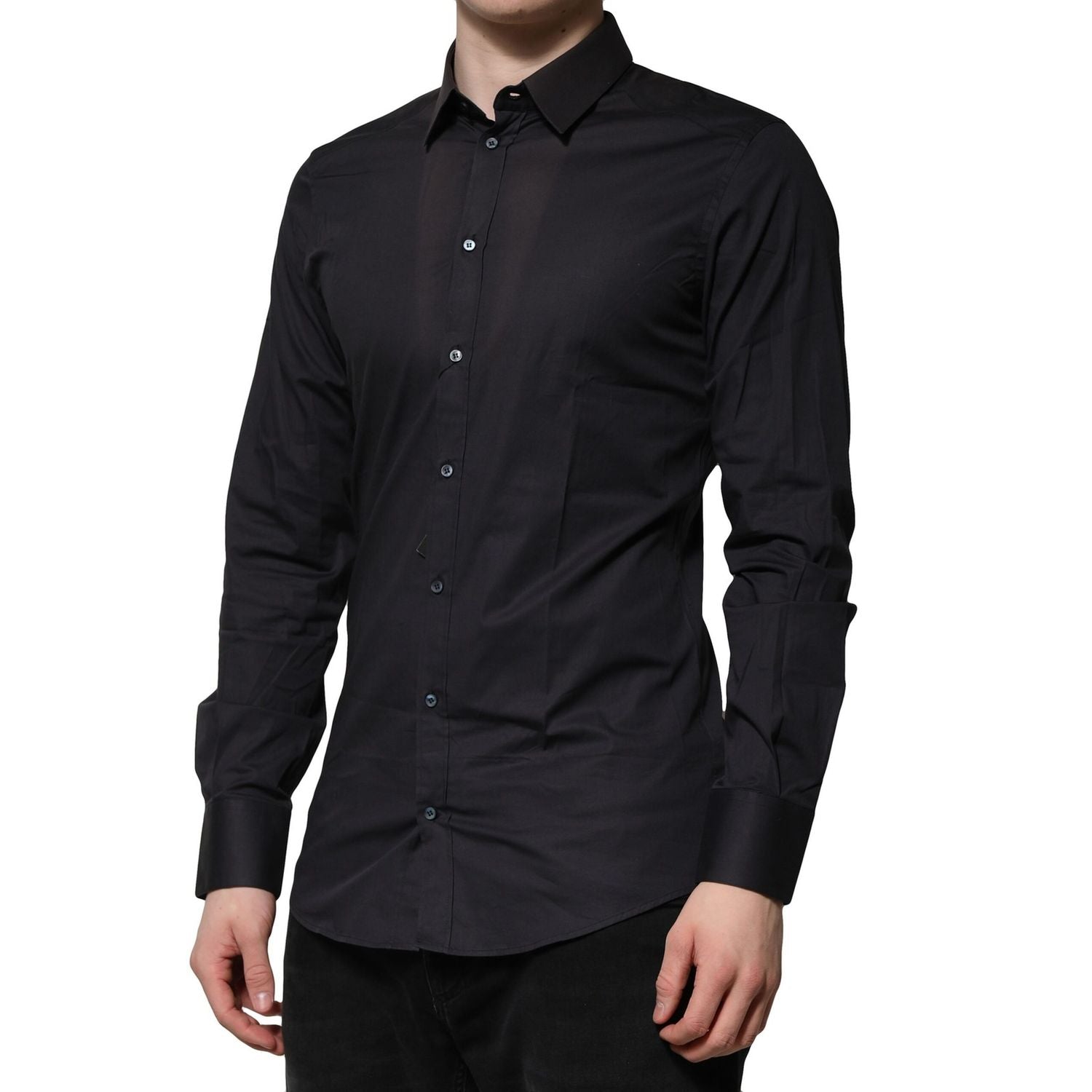 Dolce & Gabbana Blue Cotton GOLD Long Sleeves Formal Shirt