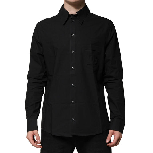 Dolce & Gabbana Black Cotton Long Sleeve Dress Formal Shirt